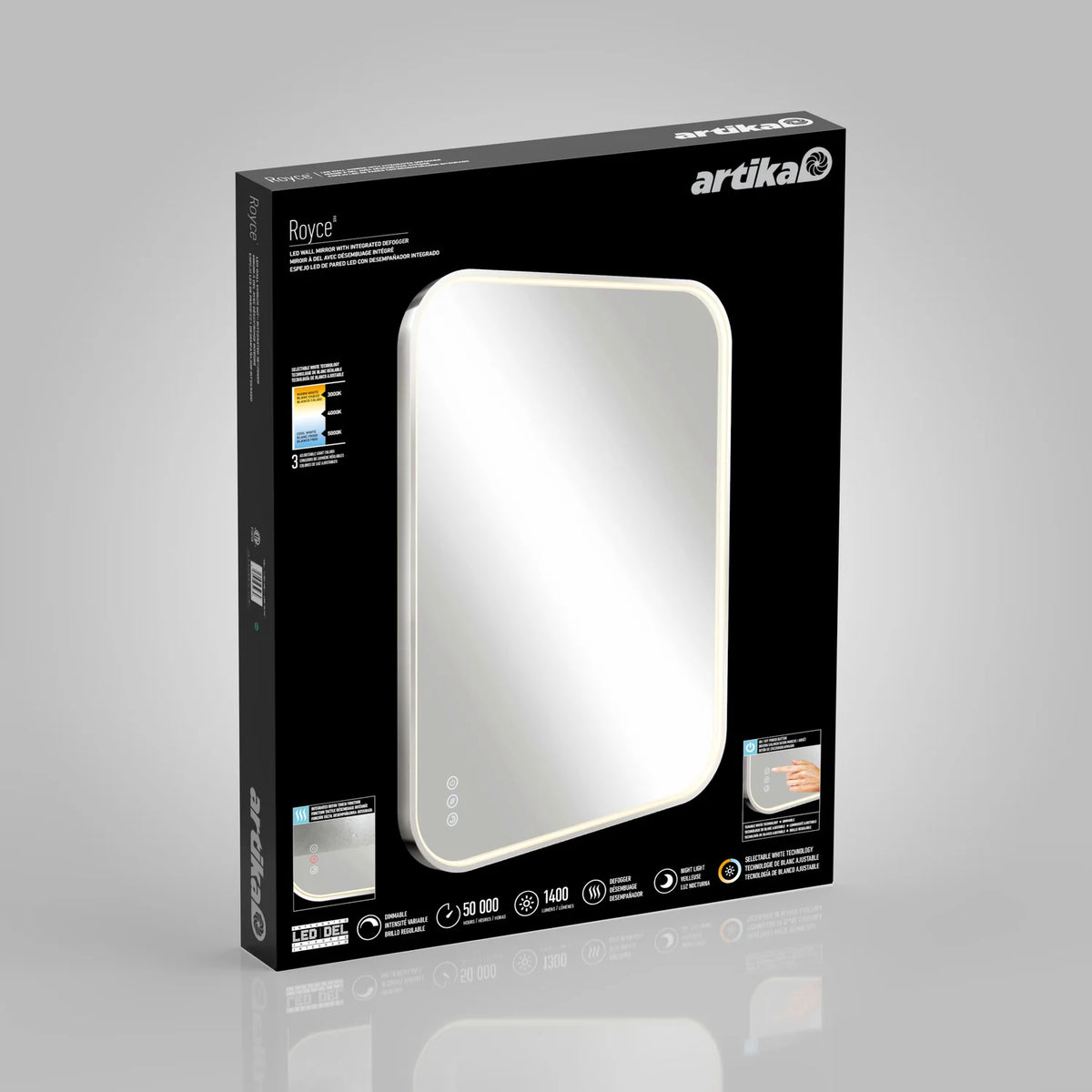 Espejo LED regulable Royce, 3 TCC